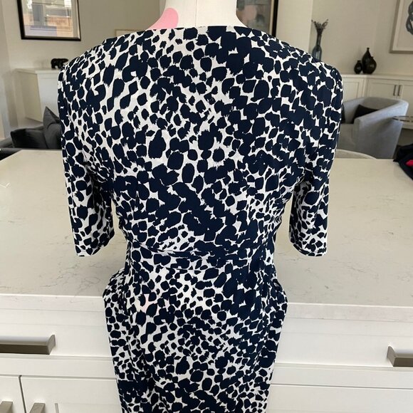 Lauren Ralph Lauren Animal Print Faux Wrap Dress Navy+White Sz 6 No Fabric Tag - Picture 6 of 9